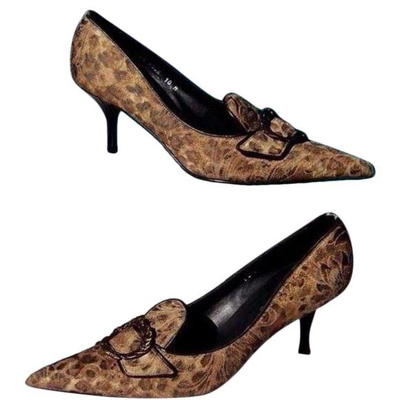 Donald Pliner Couture Leather Pump Shoe New 8 French Leopard Tapestry $345 NIB - Picture 1 of 4